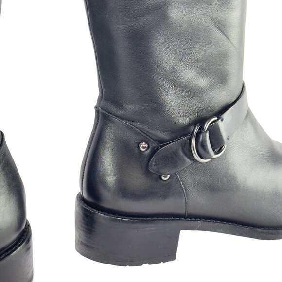 COLE HAAN Women's Black Leather Knee-High Riding Boots Buckle Detailing Size 7B - Picture 4 of 13